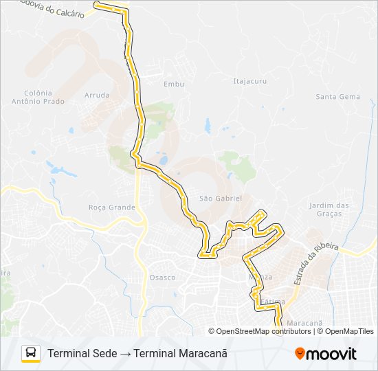Mapa da linha U01 SEDE / MARACANÃ de ônibus