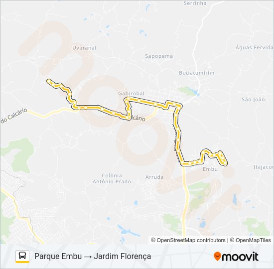 Mapa da linha U02 PARQUE EMBU / JARDIM FLORENÇA de ônibus