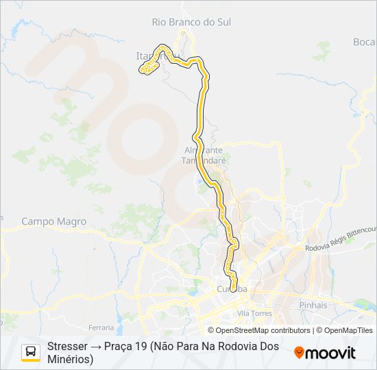 Mapa da linha K72 ITAPERUÇU / PRAÇA 19 (DIRETO) de ônibus