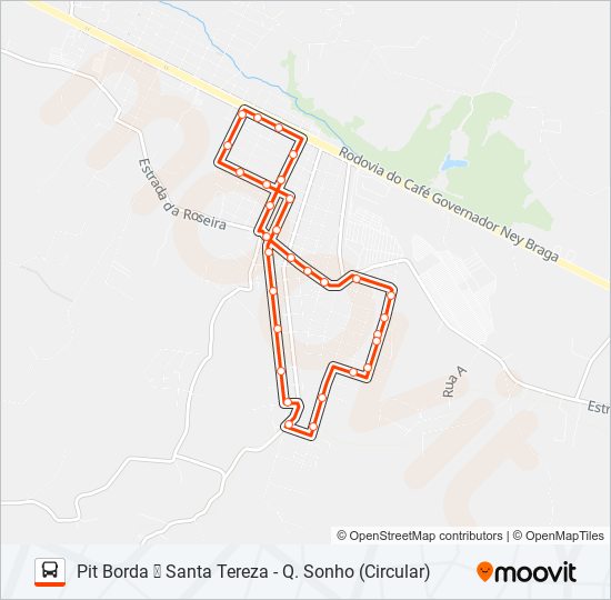 Mapa da linha 155 PIT BORDA / SANTA TEREZA - Q. SONHO de ônibus