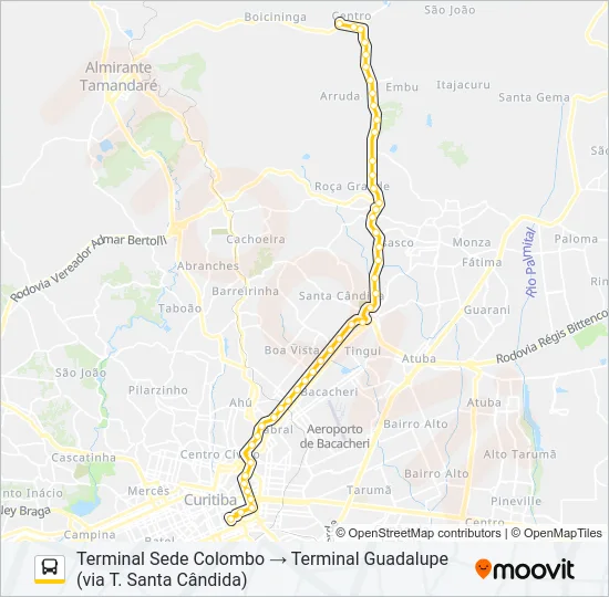 Mapa da linha B72 T. COLOMBO / T. GUADALUPE (VIA T. ROÇA GRANDE) de ônibus