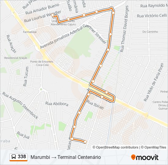 Mapa da linha 338 de ônibus