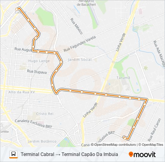 Mapa da linha X42 de ônibus