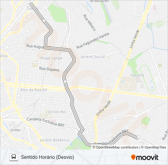 Mapa da linha 022 INTER 2 (HORÁRIO) de ônibus
