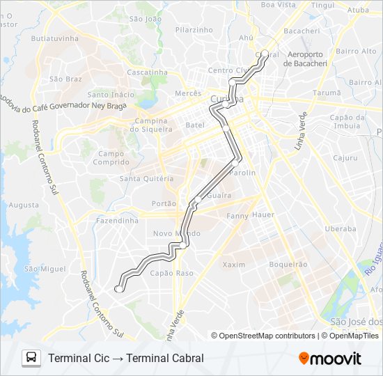 Mapa da linha 210 CIC / CABRAL de ônibus