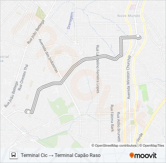 Mapa da linha X32 CIC / CAPÃO RASO de ônibus