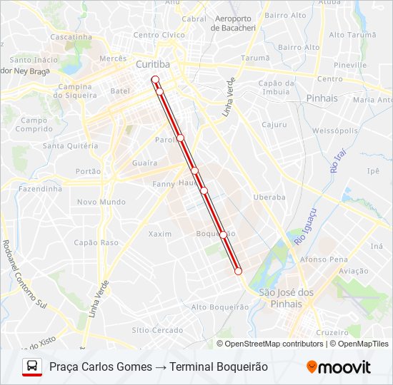 Mapa da linha 500 LIGEIRÃO BOQUEIRÃO de ônibus