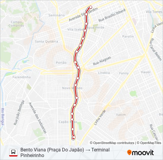 Mapa da linha X08 REFORÇO PINHEIRINHO de ônibus