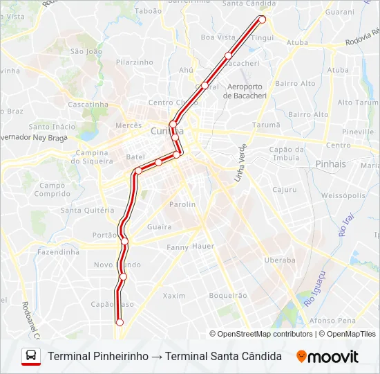 250 LIGEIRÃO NORTE / SUL Bus Line Map