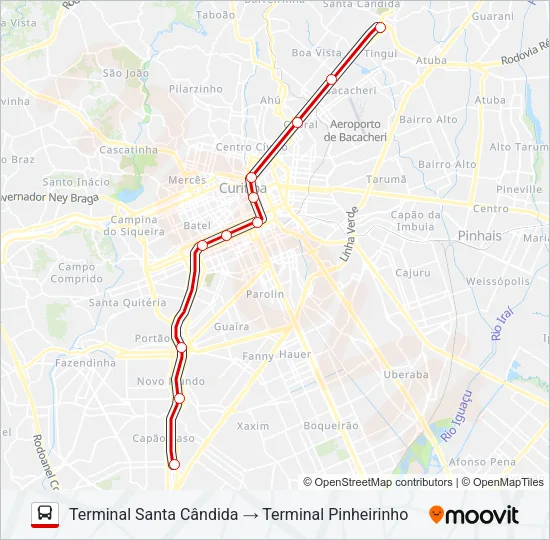 250 LIGEIRÃO NORTE / SUL Bus Line Map