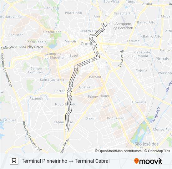 Mapa da linha 700 PINHEIRINHO / CABRAL de ônibus