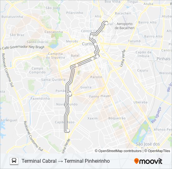 Mapa da linha 700 PINHEIRINHO / CABRAL de ônibus