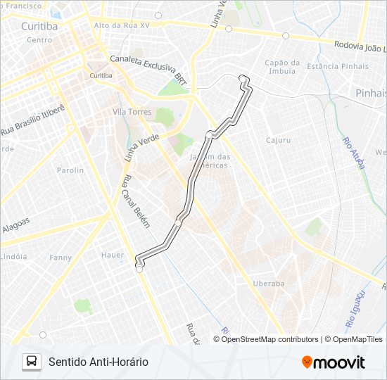 Mapa da linha 023 INTER 2 (ANTI-HORÁRIO) de ônibus