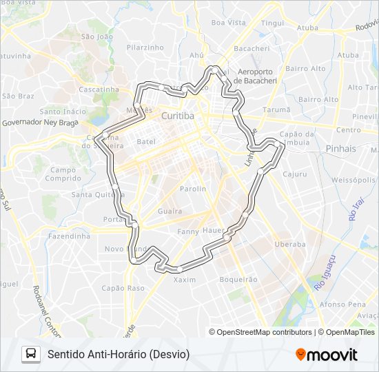 Mapa da linha 023 INTER 2 (ANTI-HORÁRIO) de ônibus