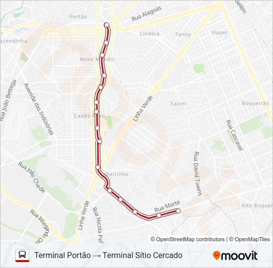 Mapa da linha X20 PORTÃO / SÍTIO CERCADO de ônibus