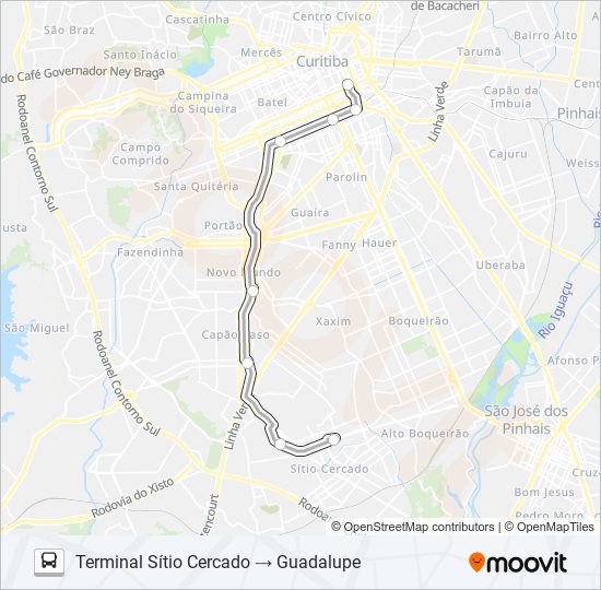 Mapa da linha 507 SÍTIO CERCADO (HORÁRIO) de ônibus