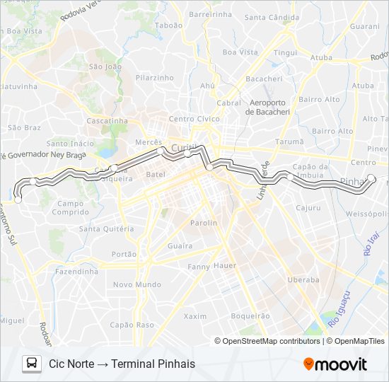 Mapa da linha 304 PINHAIS / CAMPO COMPRIDO de ônibus