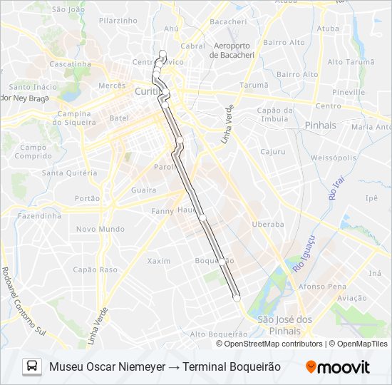 Mapa da linha 505 BOQUEIRÃO / CENTRO CÍVICO de ônibus