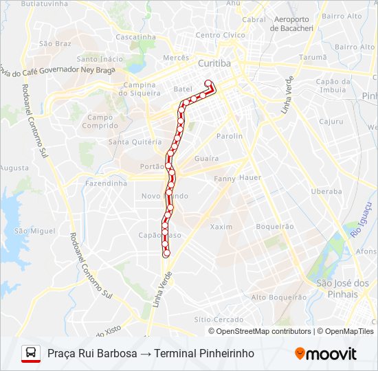 Mapa da linha 603 PINHEIRINHO / RUI BARBOSA de ônibus