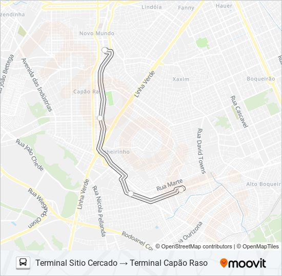 Mapa da linha 610 SÍTIO CERCADO / CAPÃO RASO de ônibus