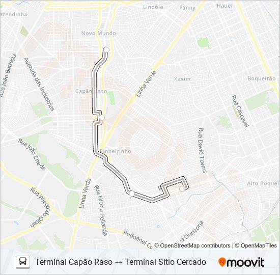 Mapa da linha 610 SÍTIO CERCADO / CAPÃO RASO de ônibus