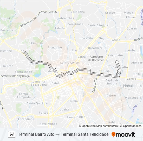 Mapa de 307 BAIRRO ALTO / SANTA FELICIDADE de autobús