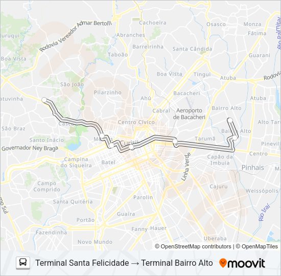 Mapa da linha 307 BAIRRO ALTO / SANTA FELICIDADE de ônibus