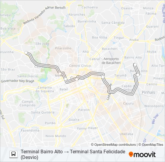 Mapa da linha 307 BAIRRO ALTO / SANTA FELICIDADE de ônibus