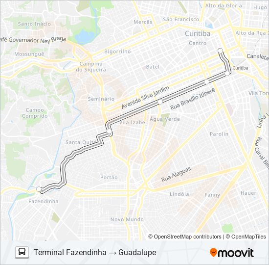 Mapa de X36 REFORÇO GUADALUPE / FAZENDINHA de autobús