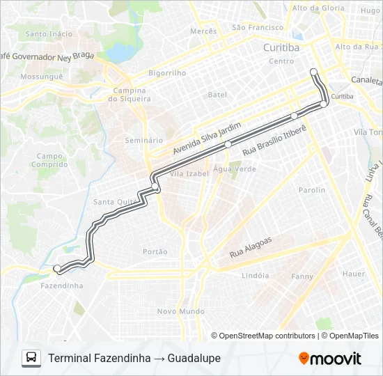 X36 REFORÇO GUADALUPE / FAZENDINHA Bus Line Map