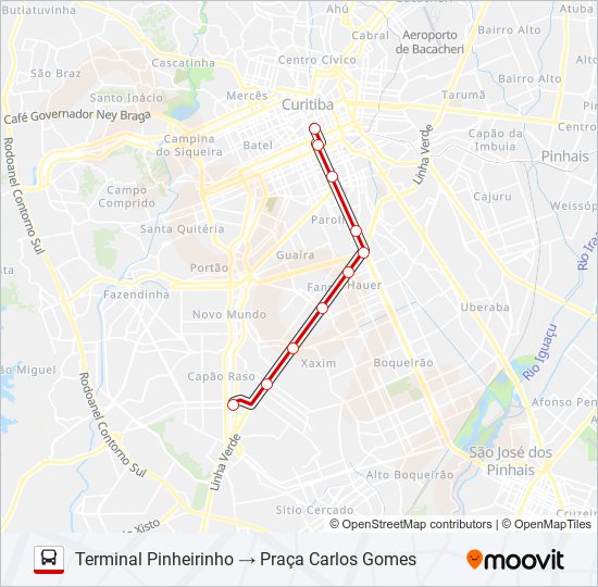 Mapa de 550 LIGEIRÃO PINHEIRINHO / CARLOS GOMES de autobús