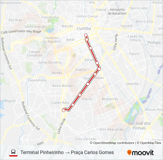 550 LIGEIRÃO PINHEIRINHO / CARLOS GOMES Bus Line Map