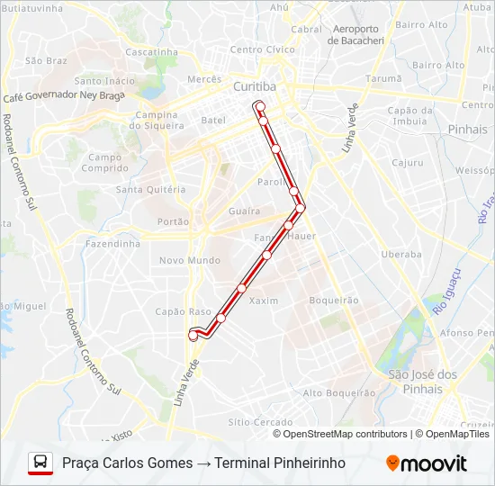 550 LIGEIRÃO PINHEIRINHO / CARLOS GOMES Bus Line Map