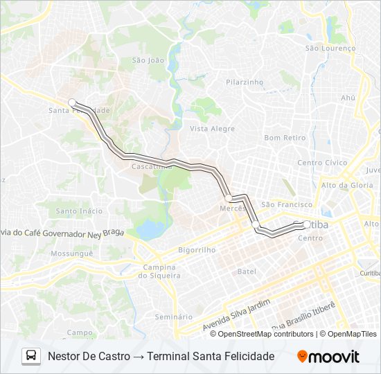 Mapa de 902 SANTA FELICIDADE / PRAÇA TIRADENTES de autobús