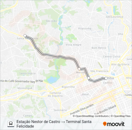 902 SANTA FELICIDADE / PRAÇA TIRADENTES Bus Line Map