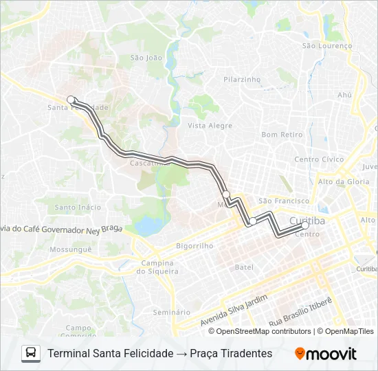 902 SANTA FELICIDADE / PRAÇA TIRADENTES Bus Line Map