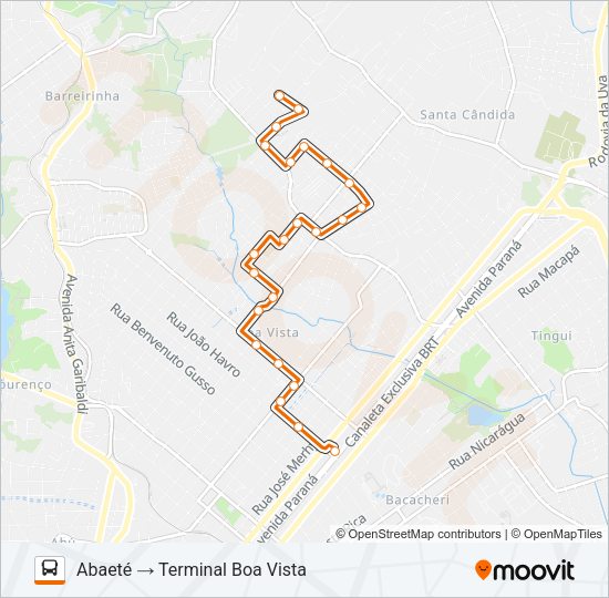 Mapa da linha 226 ABAETÉ de ônibus
