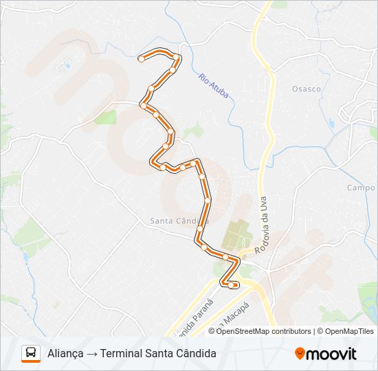 Mapa da linha 232 ALIANÇA de ônibus