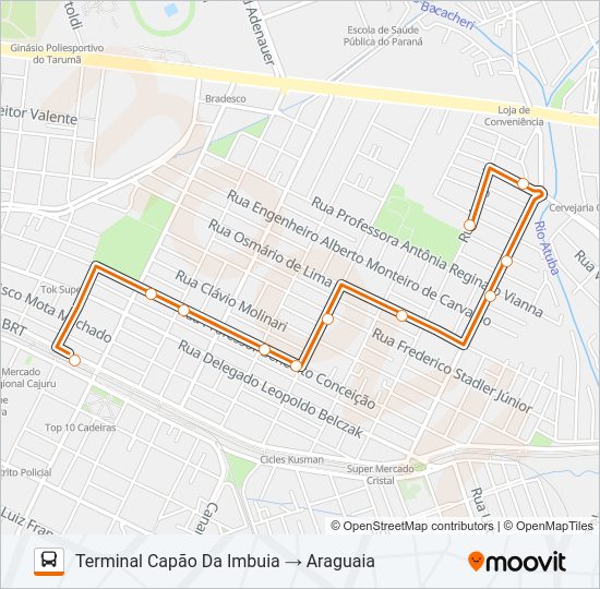 Mapa da linha 311 ARAGUAIA de ônibus
