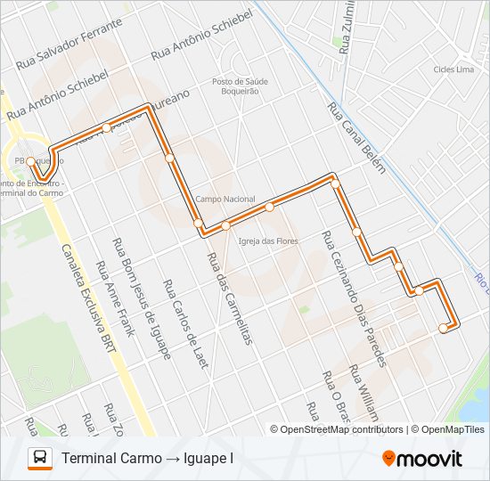 Mapa da linha 523 IGUAPE I de ônibus