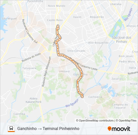 Mapa da linha 642 GANCHINHO de ônibus