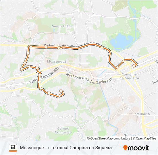 Mapa da linha 814 MOSSUNGUÊ de ônibus
