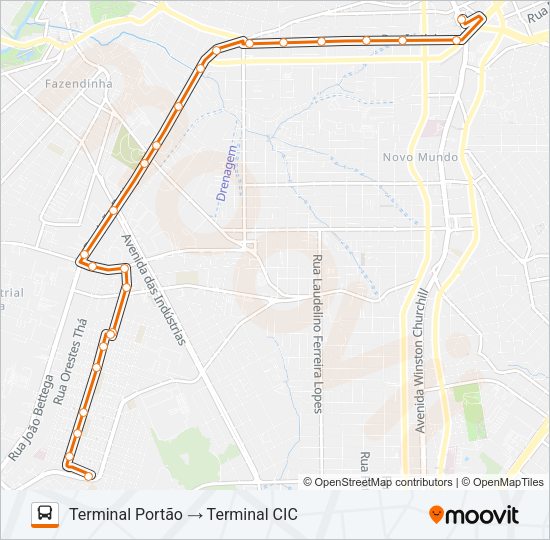 Mapa da linha 612 PORTÃO / CIC de ônibus