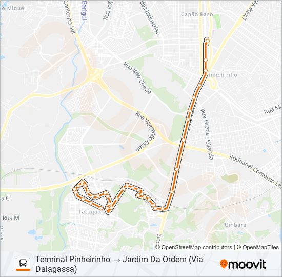 Mapa da linha 655 JARDIM DA ORDEM de ônibus