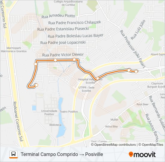 Mapa da linha 832 POSIVILLE / INC de ônibus