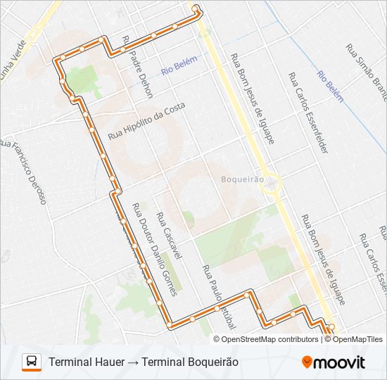 Mapa da linha 513 HAUER / BOQUEIRÃO de ônibus