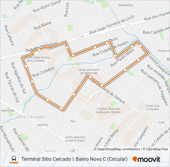 Mapa da linha 524 BAIRRO NOVO B / C de ônibus