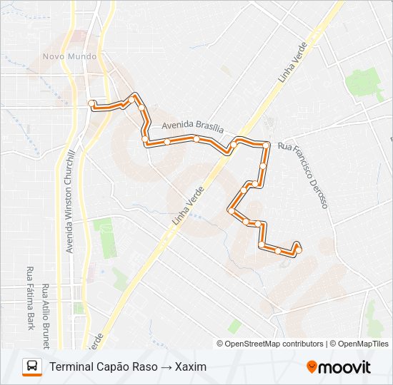 Mapa da linha 657 XAXIM / CAPÃO RASO de ônibus