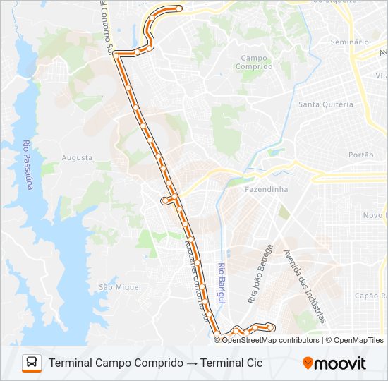 Mapa da linha 826 CAMPO COMPRIDO / CIC de ônibus