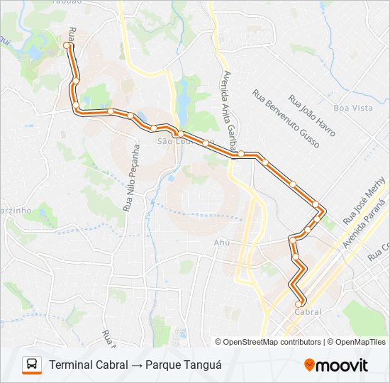 Mapa da linha 177 CABRAL / PARQUE TANGUÁ de ônibus